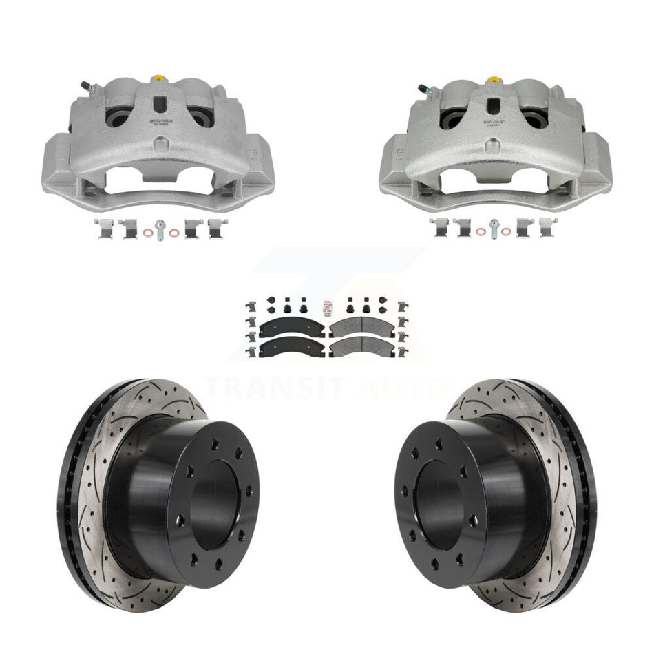 Rear Brake Coated Caliper Drill Slot Rotors Semi-Metallic Pad Kit For GMC Sierra 3500 HD KCD-101800N