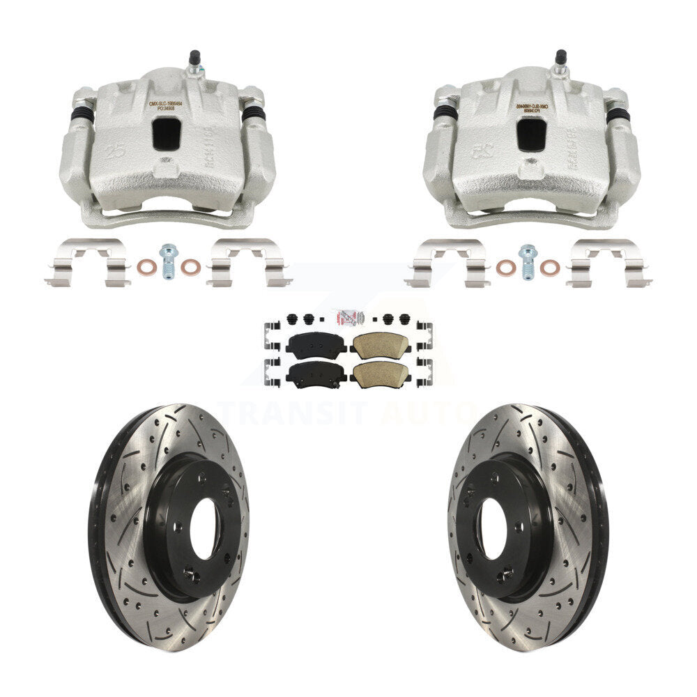 Front Brake Coated Caliper Drill Slotted Rotor Ceramic Pad Kit For Hyundai Elantra Coupe KCD-101809N