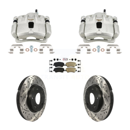 Front Brake Coated Caliper Drill Slotted Rotor Ceramic Pad Kit For Hyundai Elantra Coupe KCD-101809N