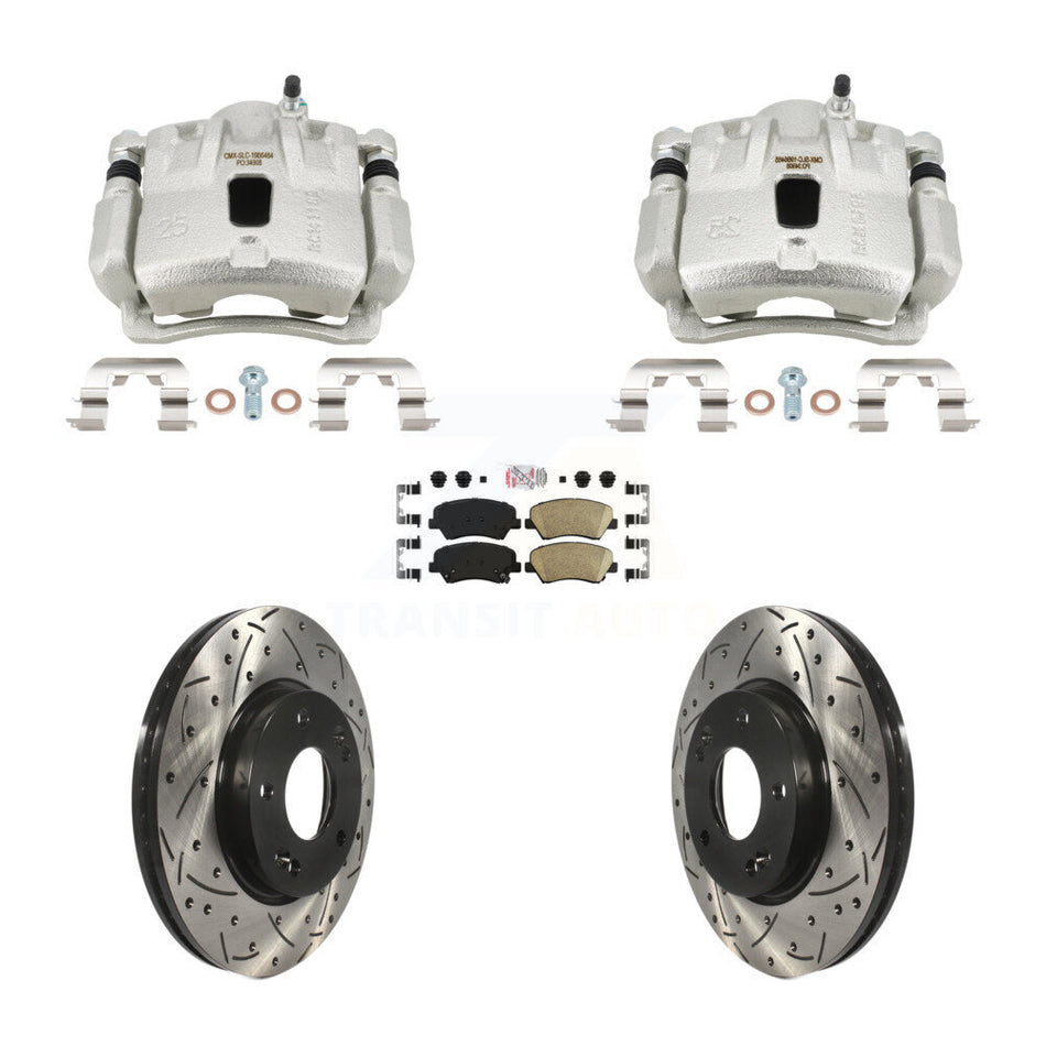 Front Brake Coated Caliper Drill Slotted Rotor Ceramic Pad Kit For Hyundai Elantra Coupe KCD-101809N