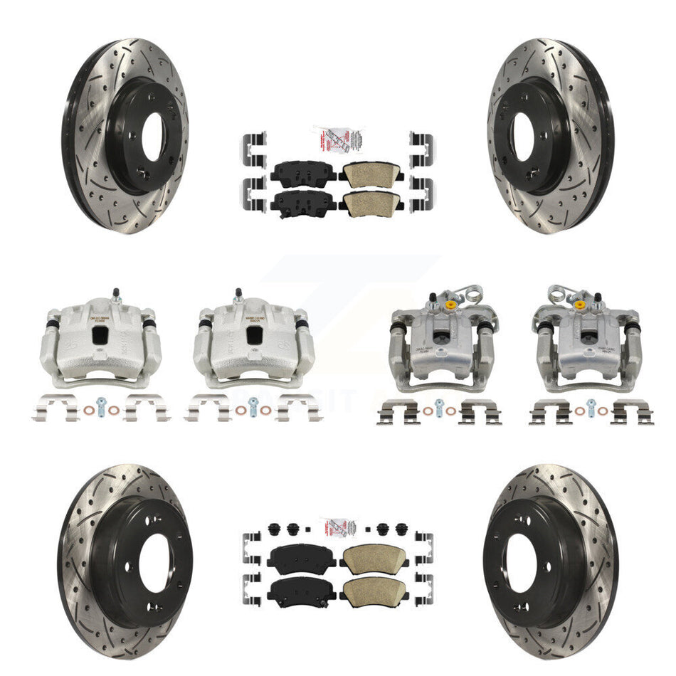 Front Rear Brake Caliper Drill Slotted Rotors Ceramic Pad Kit (10Pc) For Hyundai Elantra KCD-101811N