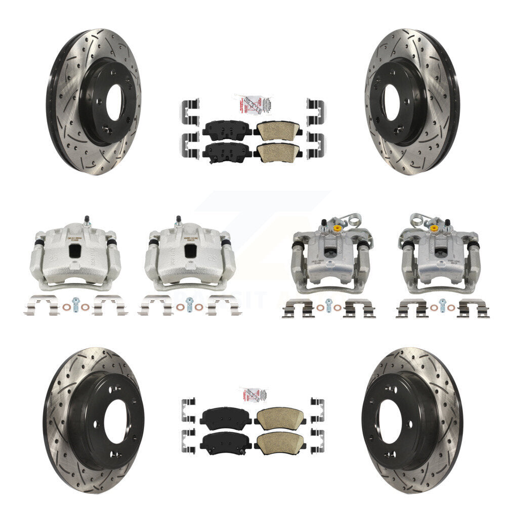 Front Rear Brake Caliper Drill Slotted Rotors Ceramic Pad Kit (10Pc) For Hyundai Elantra KCD-101813N