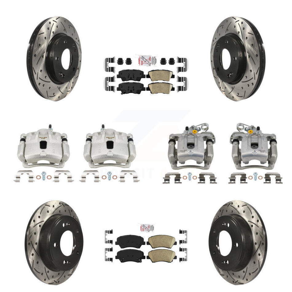Front Rear Brake Caliper Drill Slotted Rotors Ceramic Pad Kit (10Pc) For Hyundai Elantra KCD-101814N