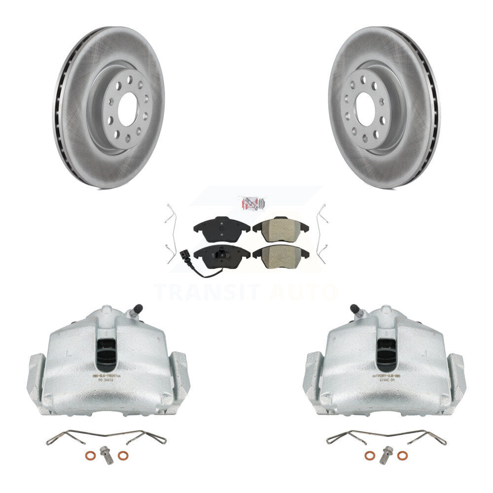 Front Disc Brake Caliper Coated Rotors And Semi-Metallic Pads Kit For Volkswagen Jetta Beetle CC Passat GTI Eos Audi A3 TT Quattro KCG-100001N by Transit Auto