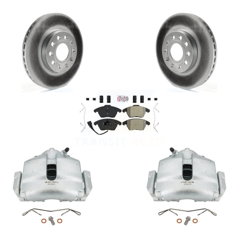 Front Disc Brake Caliper Coated Rotors And Semi-Metallic Pads Kit For Volkswagen Jetta Beetle Eos Audi A3 GTI Golf Quattro KCG-100004N by Transit Auto