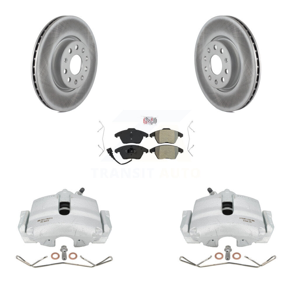 Front Disc Brake Caliper Coated Rotors And Semi-Metallic Pads Kit For Volkswagen Jetta Audi A3 Golf KCG-100007N by Transit Auto