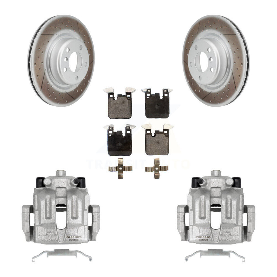 Rear Disc Brake Caliper Coated Rotors And Semi-Metallic Pads Kit For 2012 BMW 328i 2.0L With Blue Painted Calipers KCG-100007P