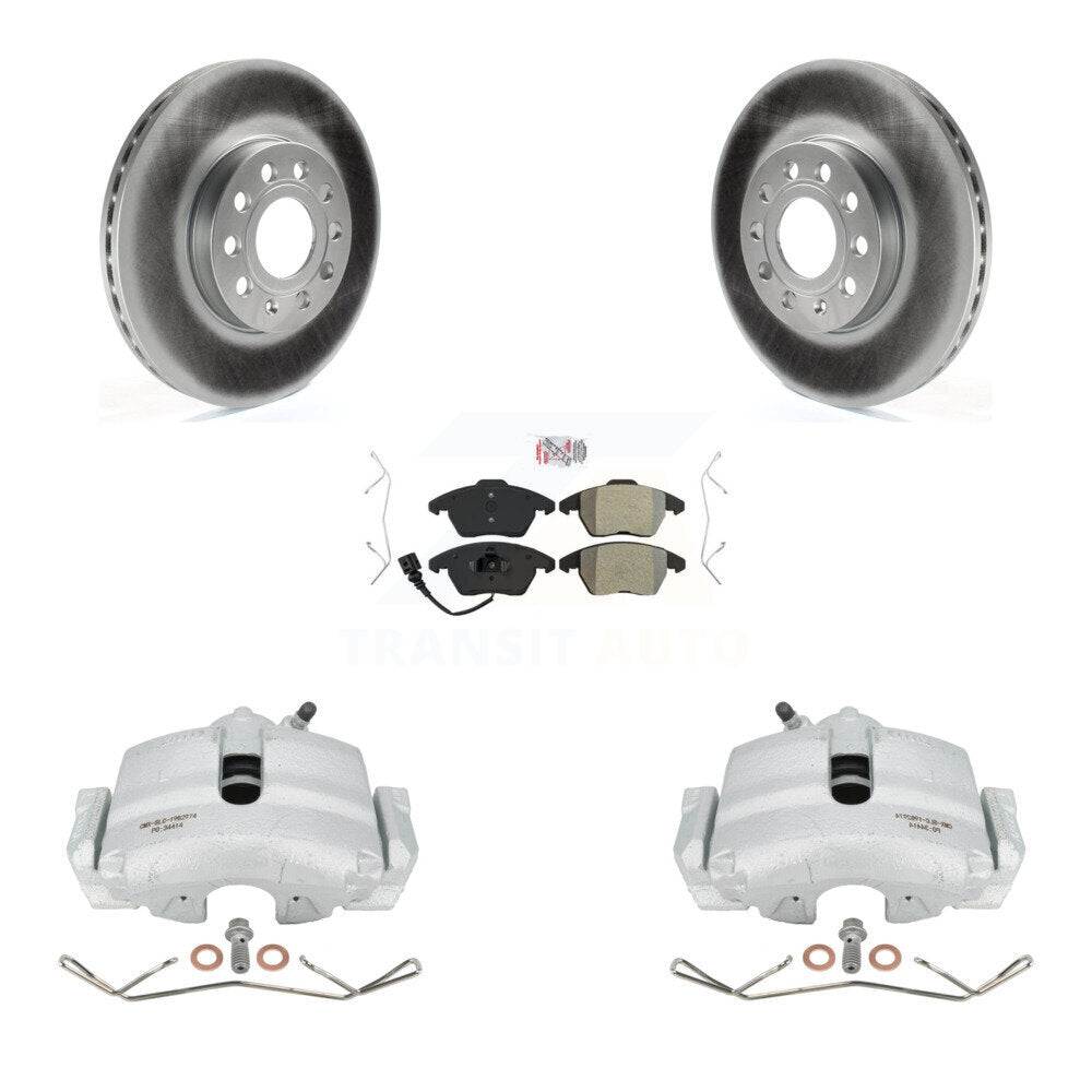 Front Disc Brake Caliper Coated Rotors And Semi-Metallic Pads Kit For Volkswagen Jetta Beetle Rabbit Golf Audi A3 KCG-100009N by Transit Auto