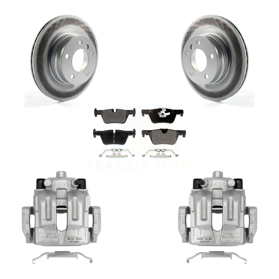 Rear Disc Brake Caliper Coated Rotors And Semi-Metallic Pads Kit For 2012 BMW 328i 2.0L Without Blue Painted Calipers KCG-100009P