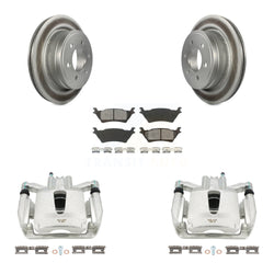Rear Disc Brake Caliper Coated Rotors And Semi-Metallic Pads Kit For Ford F-150 KCG-100009S