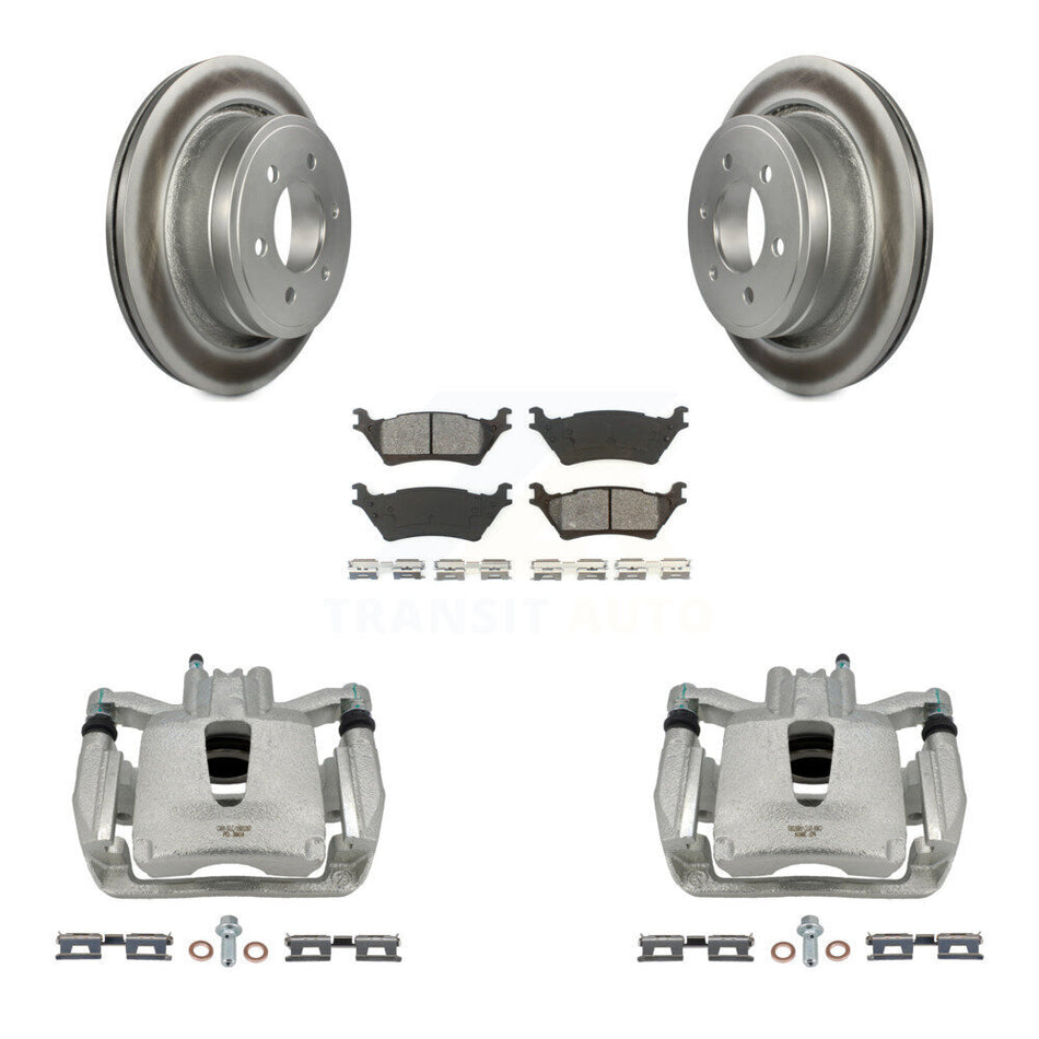 Rear Disc Brake Caliper Coated Rotors And Semi-Metallic Pads Kit For Ford F-150 KCG-100009S
