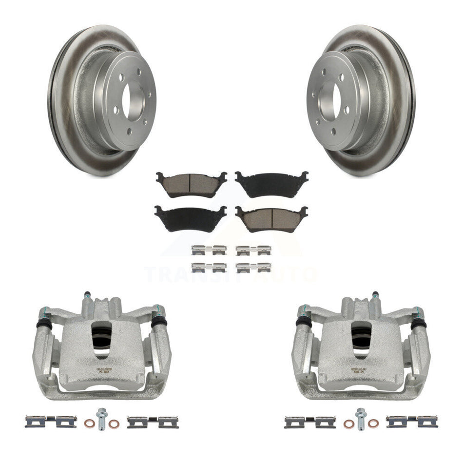 Rear Disc Brake Caliper Coated Rotors And Ceramic Pads Kit For Ford F-150 KCG-100012C