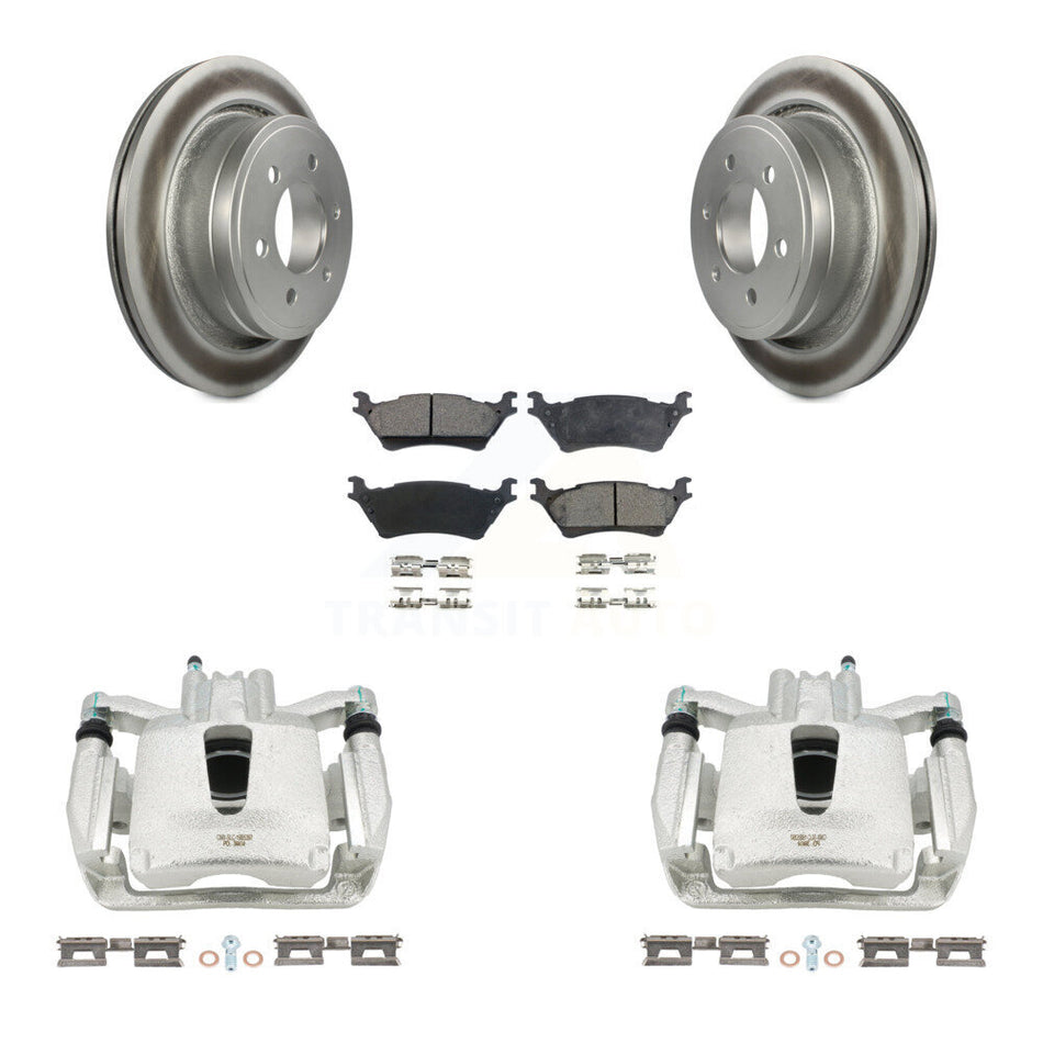 Rear Disc Brake Caliper Coated Rotors And Semi-Metallic Pads Kit For Ford F-150 KCG-100012P by Transit Auto