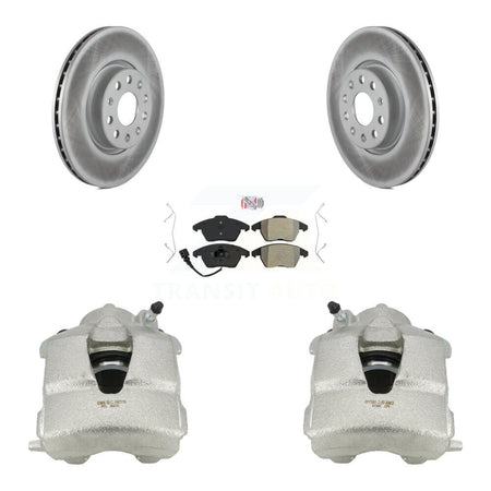 Front Disc Brake Caliper Coated Rotors And Semi-Metallic Pads Kit For Volkswagen Jetta KCG-100013N by Transit Auto