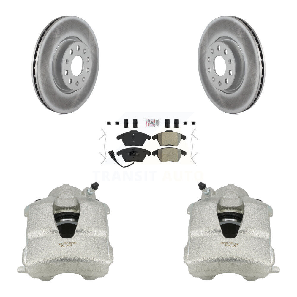 Front Disc Brake Caliper Coated Rotors And Semi-Metallic Pads Kit For Volkswagen Jetta KCG-100014N by Transit Auto