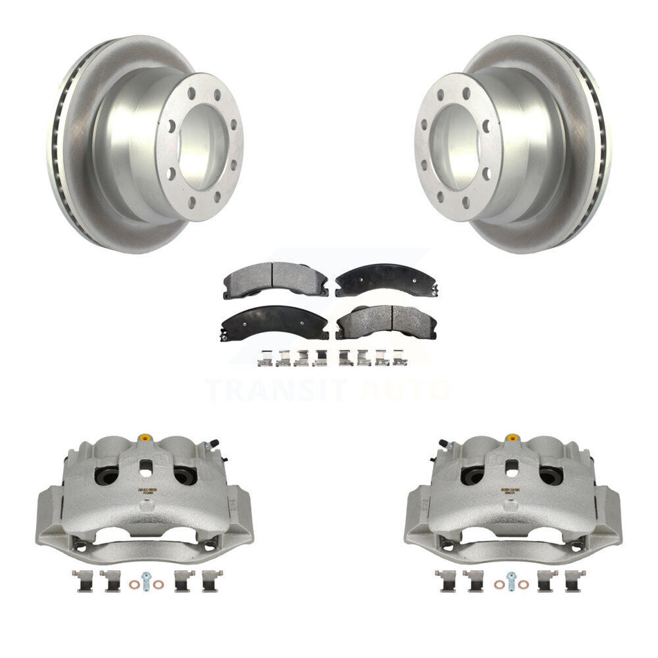 Rear Brake Caliper Coat Rotor & Semi-Metallic Pad Kit For GMC Savana 3500 Chevrolet 4500 KCG-100015P