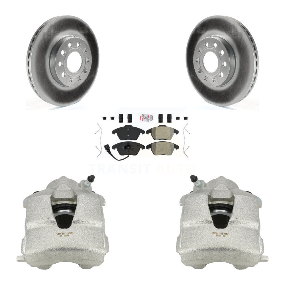 Front Disc Brake Caliper Coated Rotors And Semi-Metallic Pads Kit For Volkswagen Jetta KCG-100016N by Transit Auto