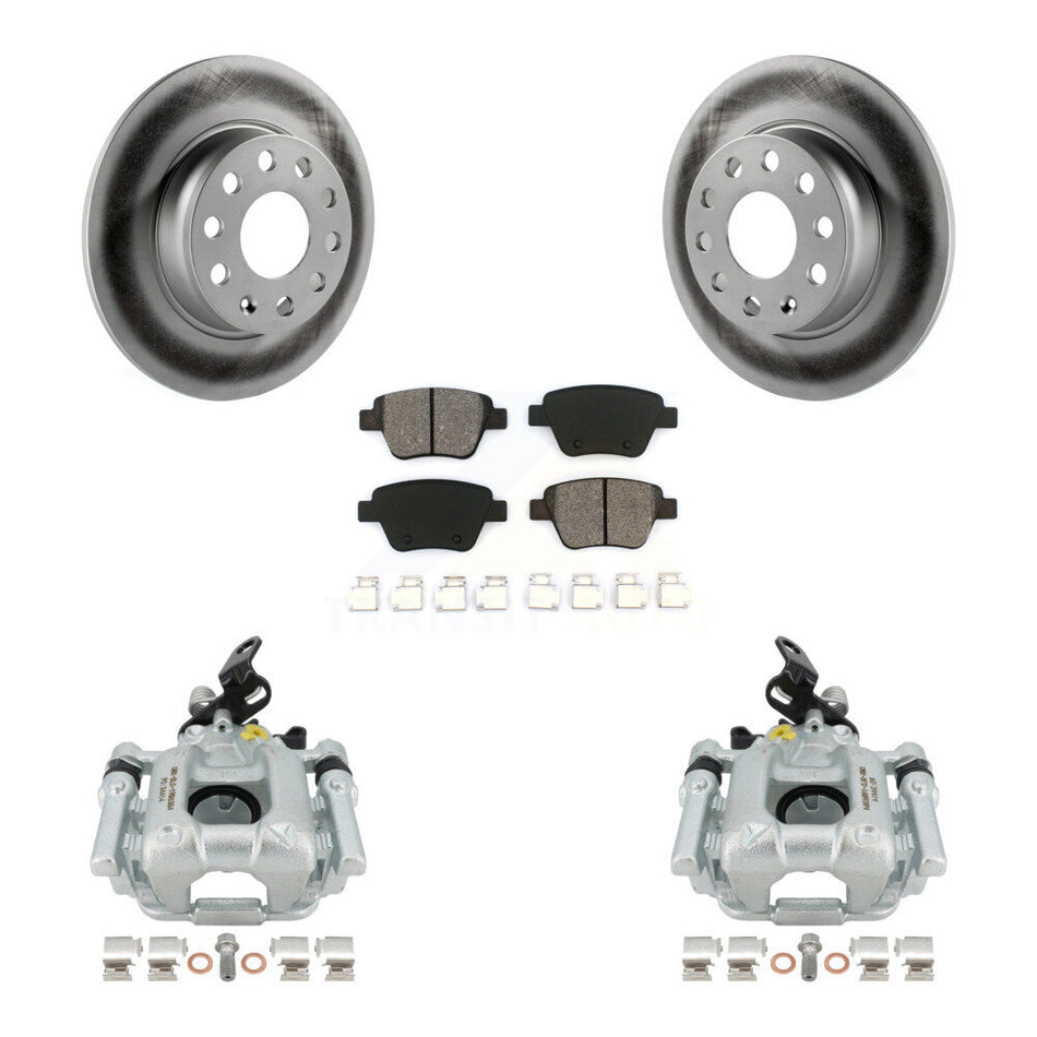 Rear Disc Brake Caliper Coated Rotors And Semi-Metallic Pads Kit For Volkswagen Jetta Passat Golf GTI Beetle Eos Audi A3 Quattro KCG-100044S by Transit Auto