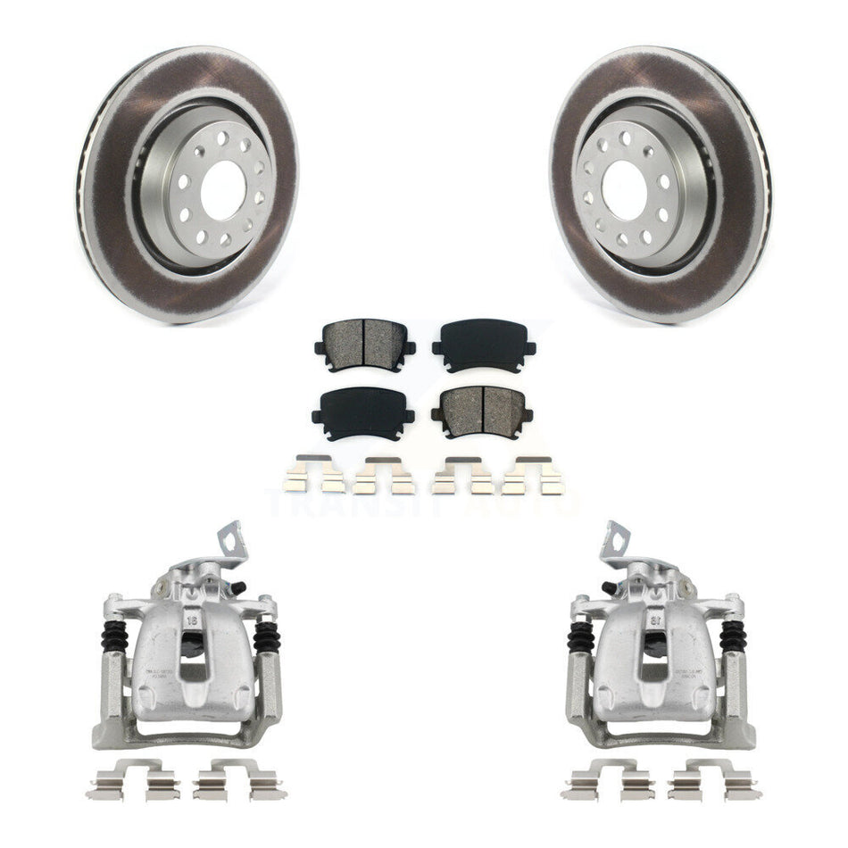 Rear Disc Brake Caliper Coat Rotor & Semi-Metallic Pad Kit For 2009 Volkswagen Passat CC KCG-100050S