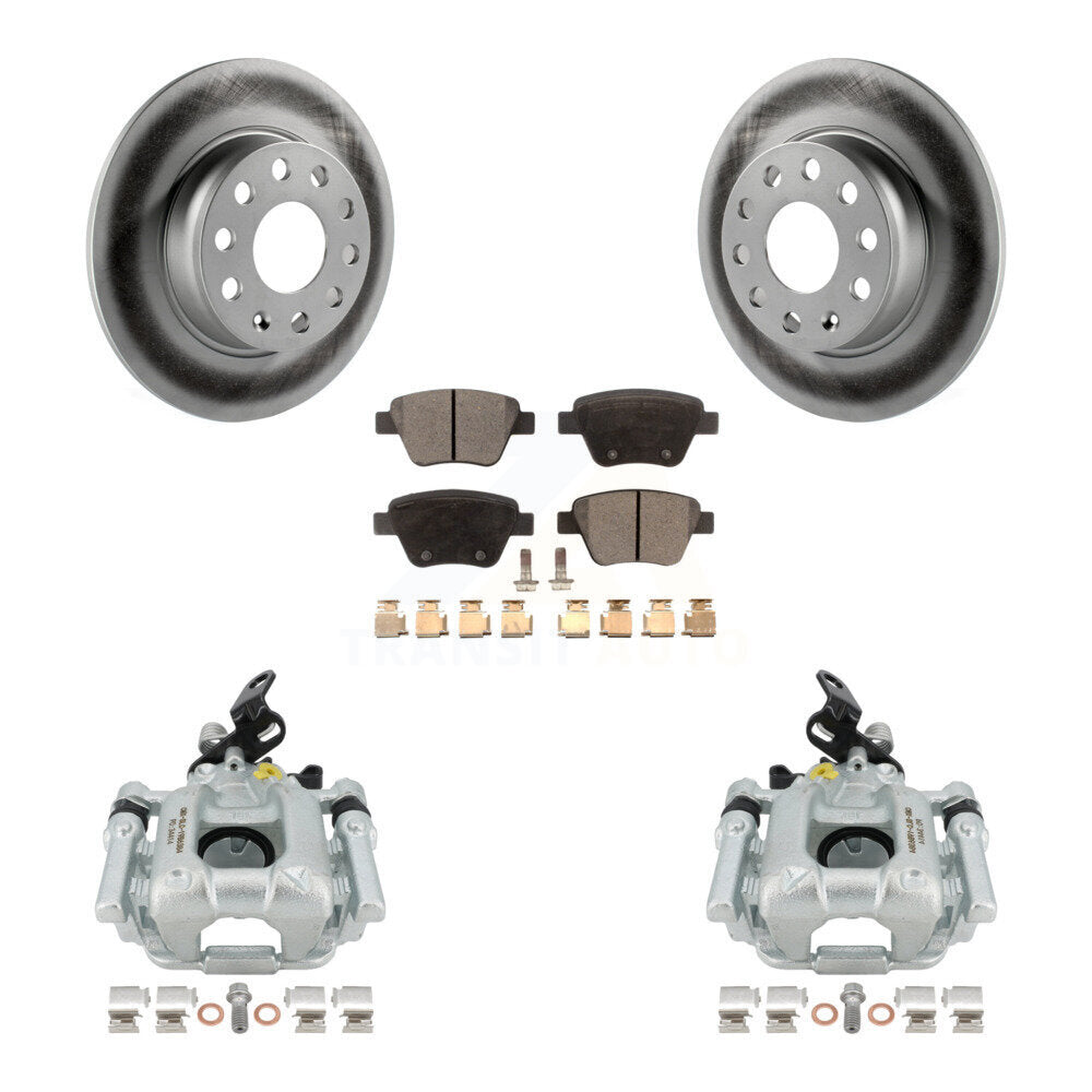 Rear Disc Brake Caliper Coated Rotors And Semi-Metallic Pads Kit For Volkswagen Jetta Passat Golf GTI Beetle Eos Audi A3 Quattro KCG-100052P by Transit Auto