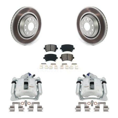 Rear Disc Brake Caliper Coated Rotors And Semi-Metallic Pads Kit For Volkswagen CC Passat KCG-100052S by Transit Auto