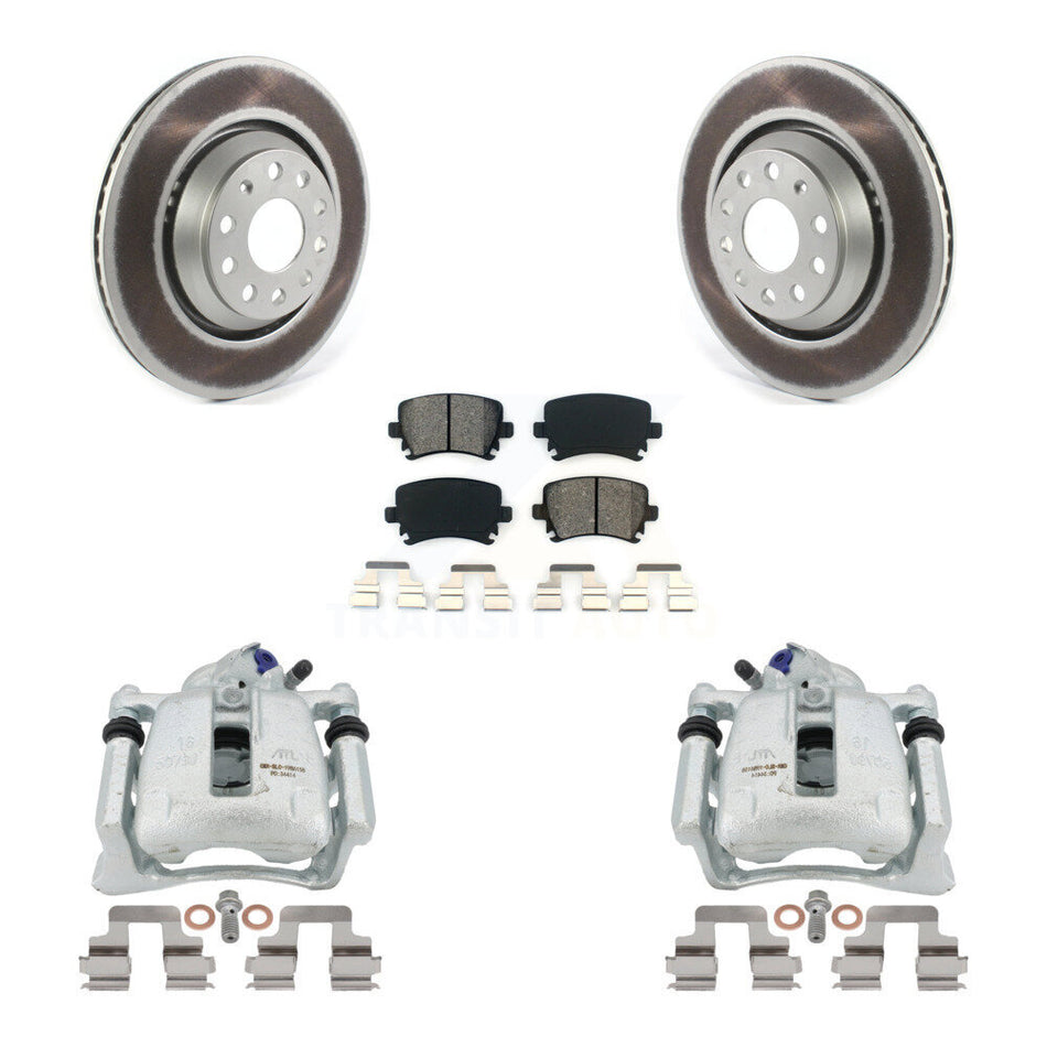 Rear Disc Brake Caliper Coated Rotors And Semi-Metallic Pads Kit For Volkswagen CC Passat KCG-100052S by Transit Auto