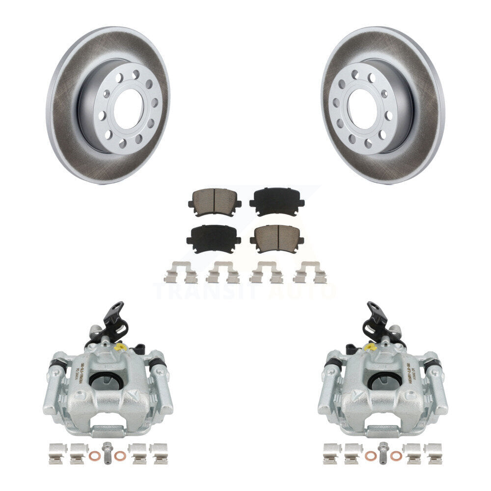 Rear Disc Brake Caliper Coated Rotors And Ceramic Pads Kit For 2010-2013 Audi A3 Quattro With 256mm Diameter Rotor KCG-100054C by Transit Auto