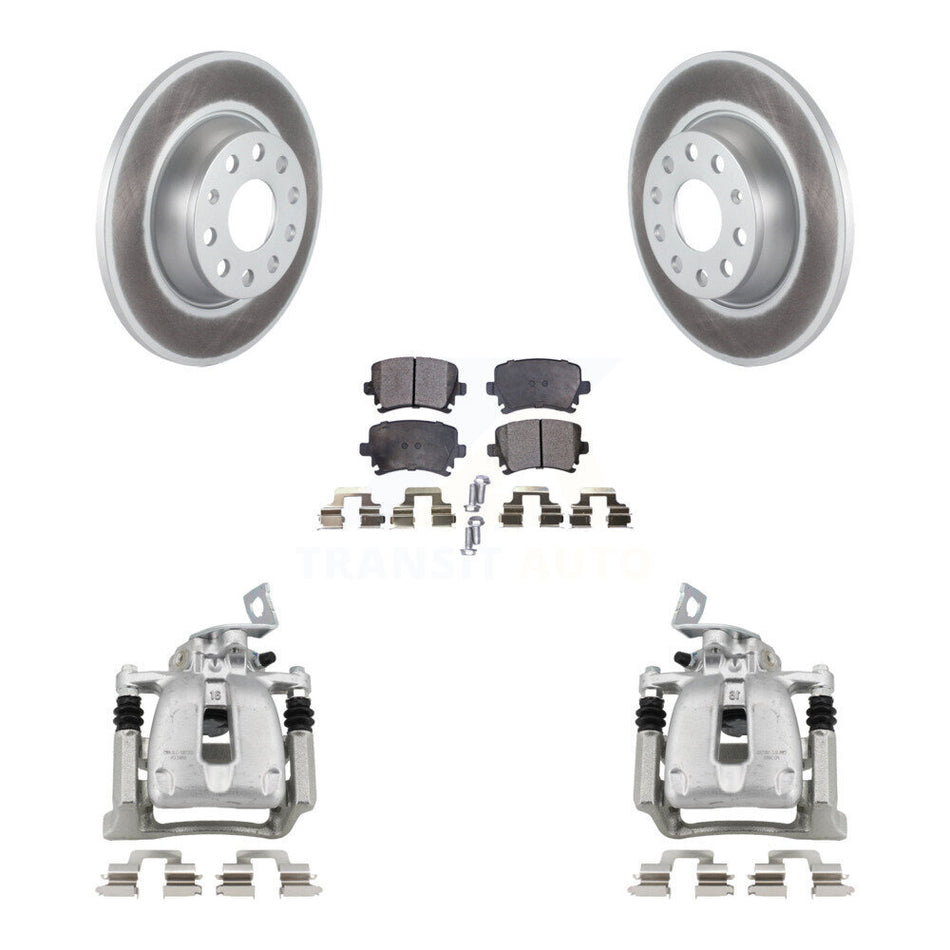 Rear Disc Brake Caliper Coat Rotor Semi-Metallic Pad Kit For 2008 Volkswagen Passat 2.0L KCG-100057P