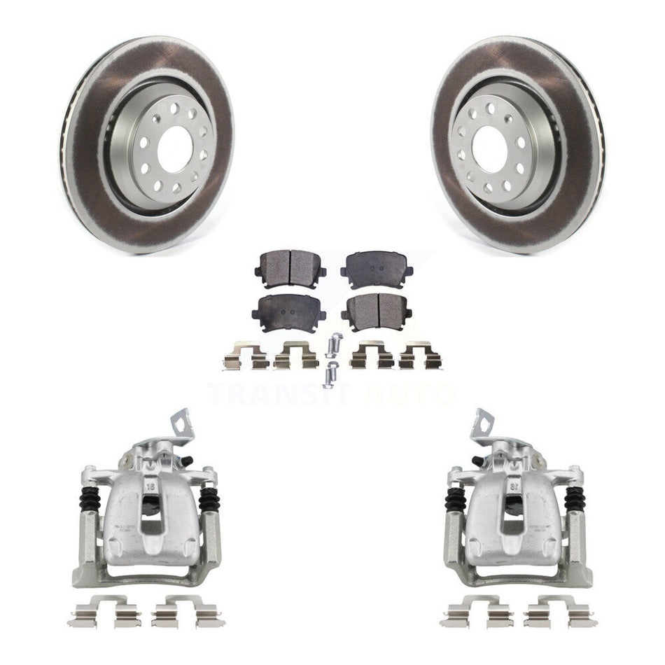 Rear Disc Brake Caliper Coat Rotor & Semi-Metallic Pad Kit For 2009 Volkswagen Passat CC KCG-100058P