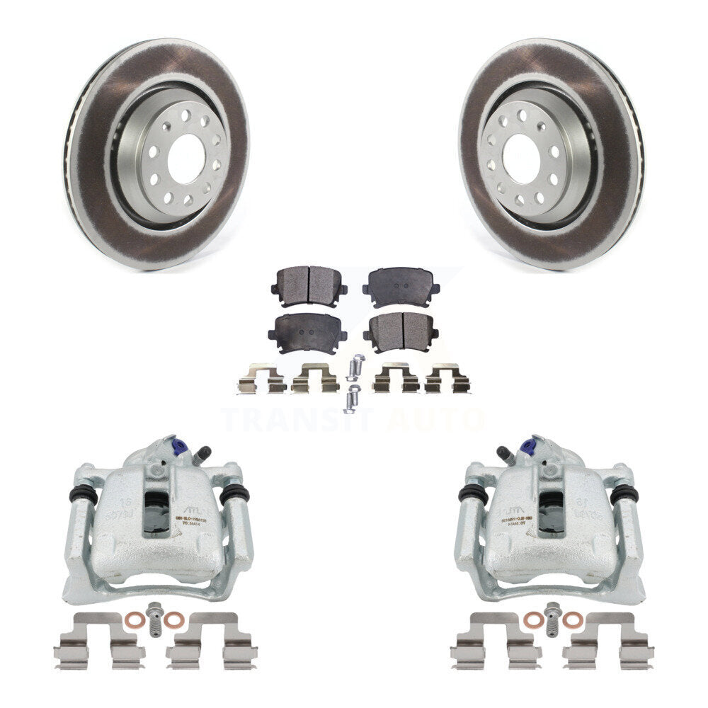 Rear Disc Brake Caliper Coated Rotors And Semi-Metallic Pads Kit For Volkswagen CC Passat KCG-100060P by Transit Auto