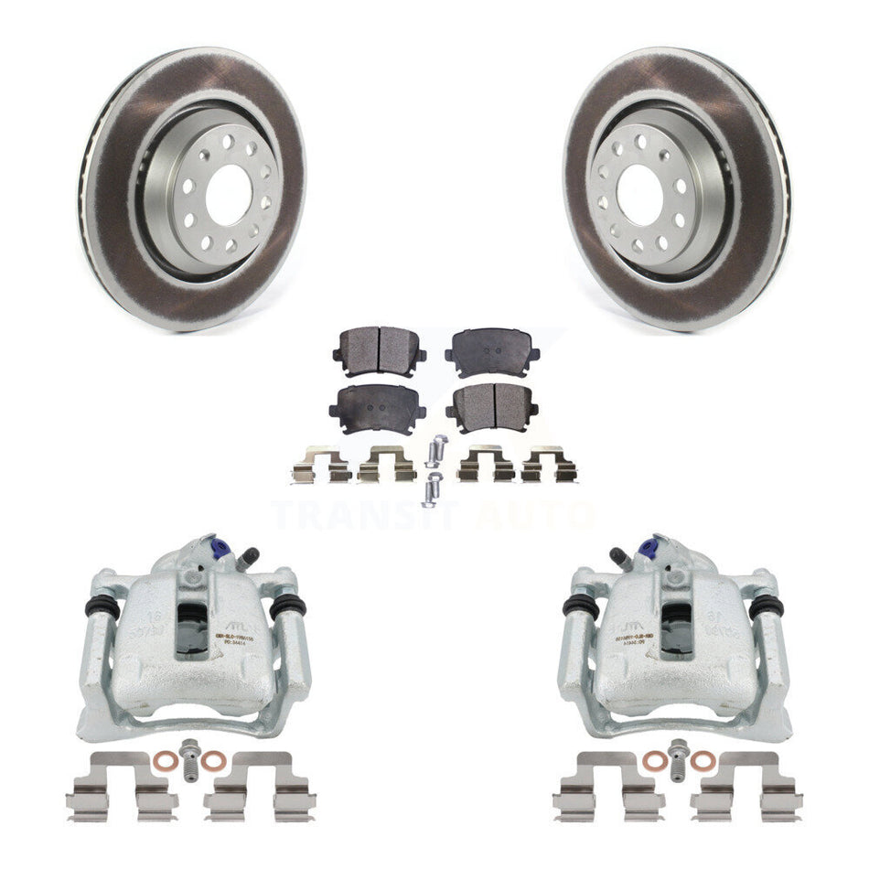 Rear Disc Brake Caliper Coated Rotors And Semi-Metallic Pads Kit For Volkswagen CC Passat KCG-100060P by Transit Auto