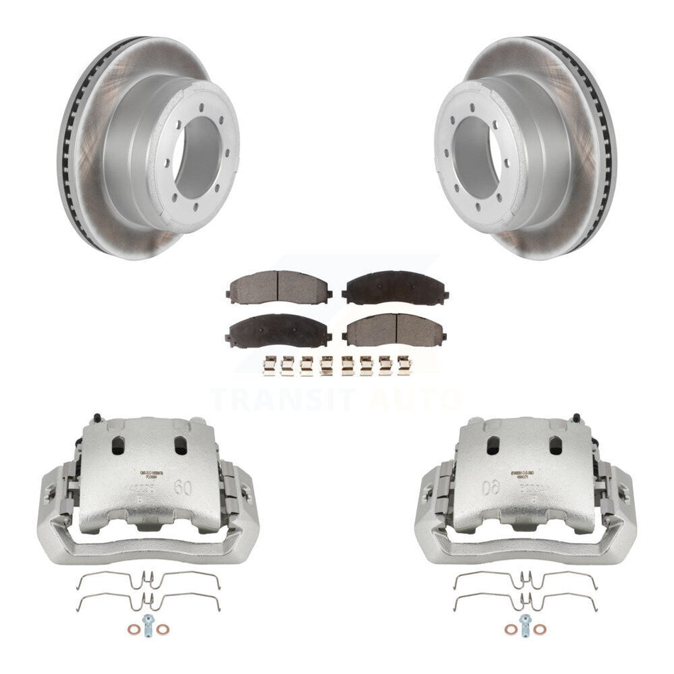 Rear Disc Brake Caliper Coated Rotor And Semi-Metallic Pad Kit For Ford F-450 Super Duty KCG-100067P