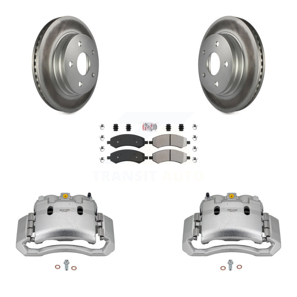 Front Disc Brake Caliper Coated Rotors And Semi-Metallic Pads Kit For Dodge Ram 1500 KCG-100074N