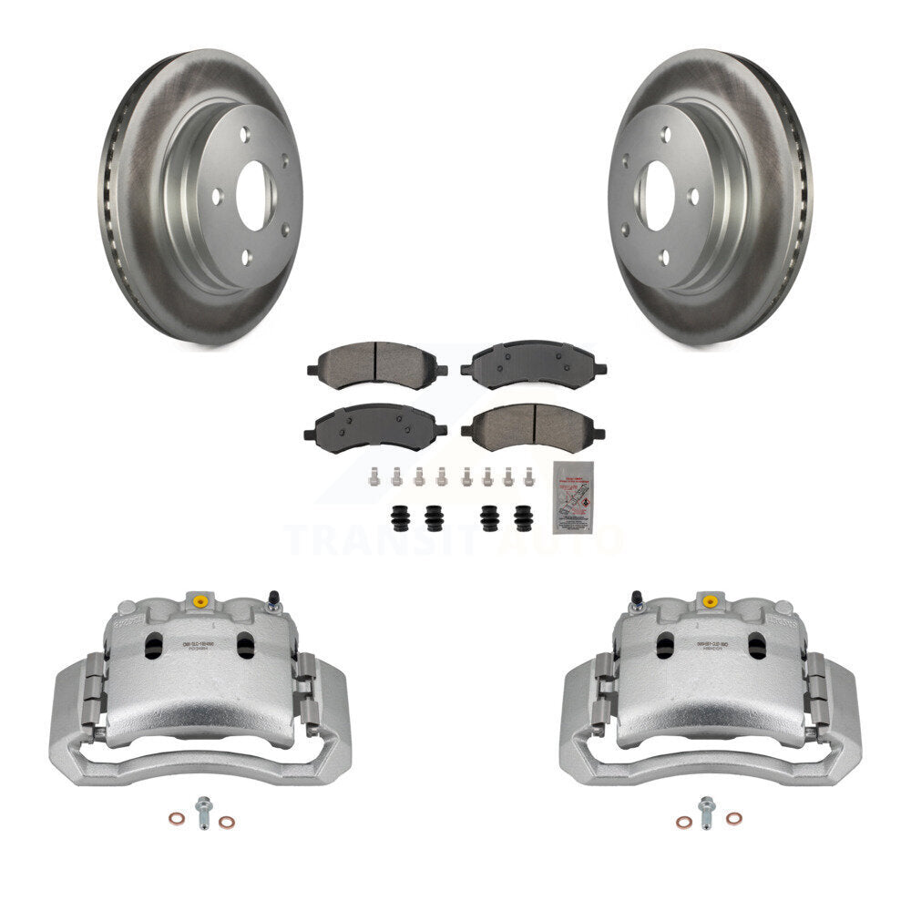Front Disc Brake Caliper Coated Rotors And Semi-Metallic Pads Kit For Dodge Ram 1500 KCG-100075N