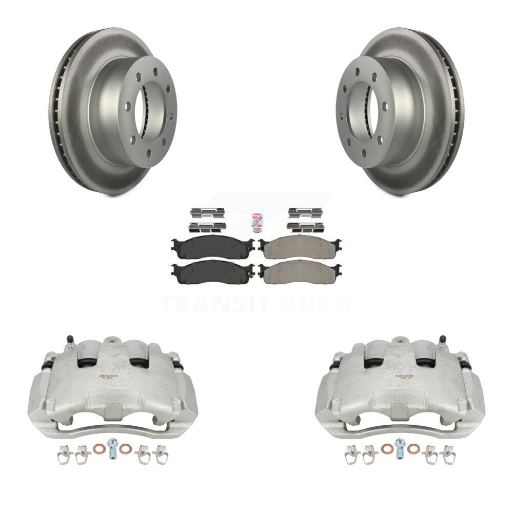 Front Disc Brake Caliper Coated Rotors And Semi-Metallic Pads Kit For 2006 Dodge Ram 1500 Standard Cab Pickup Crew With 8 Lug Wheels KCG-100077N by Transit Auto