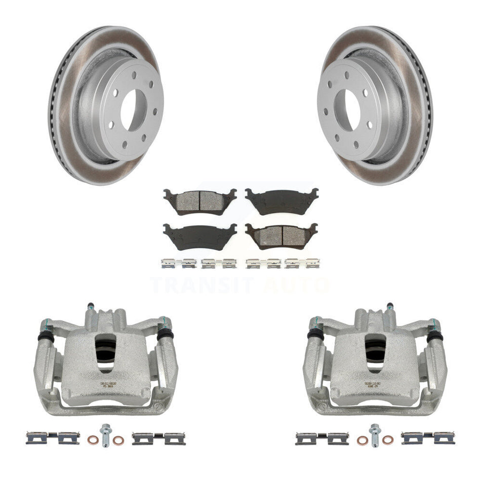 Rear Disc Brake Caliper Coated Rotors And Semi-Metallic Pads Kit For 2012-2014 Ford F-150 With 7 Lug Wheels KCG-100078S