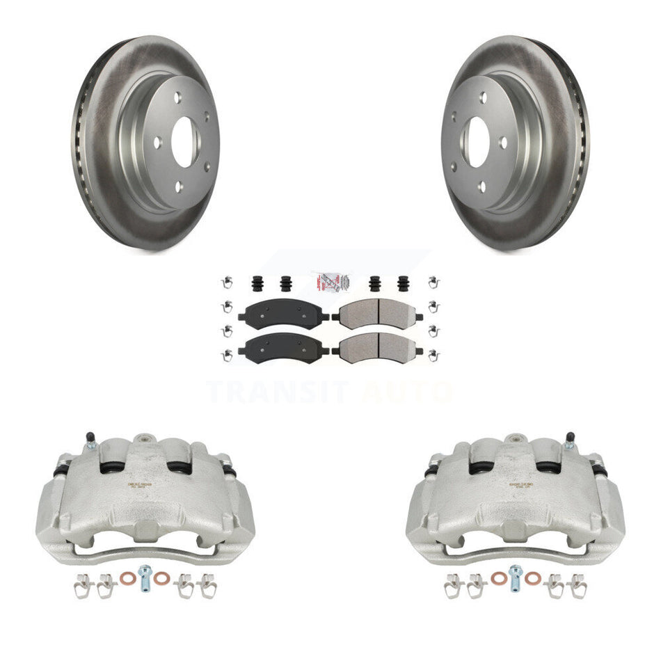 Front Disc Brake Caliper Coated Rotors And Semi-Metallic Pads Kit For Dodge Ram 1500 KCG-100079N