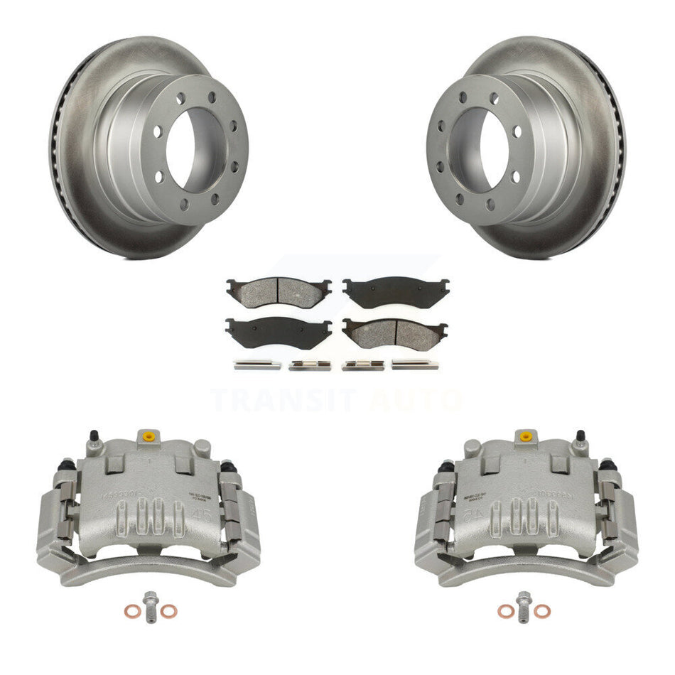 Rear Disc Brake Caliper Coat Rotors & Semi-Metallic Pad Kit For Dodge Ram 3500 2500 1500 KCG-100083S