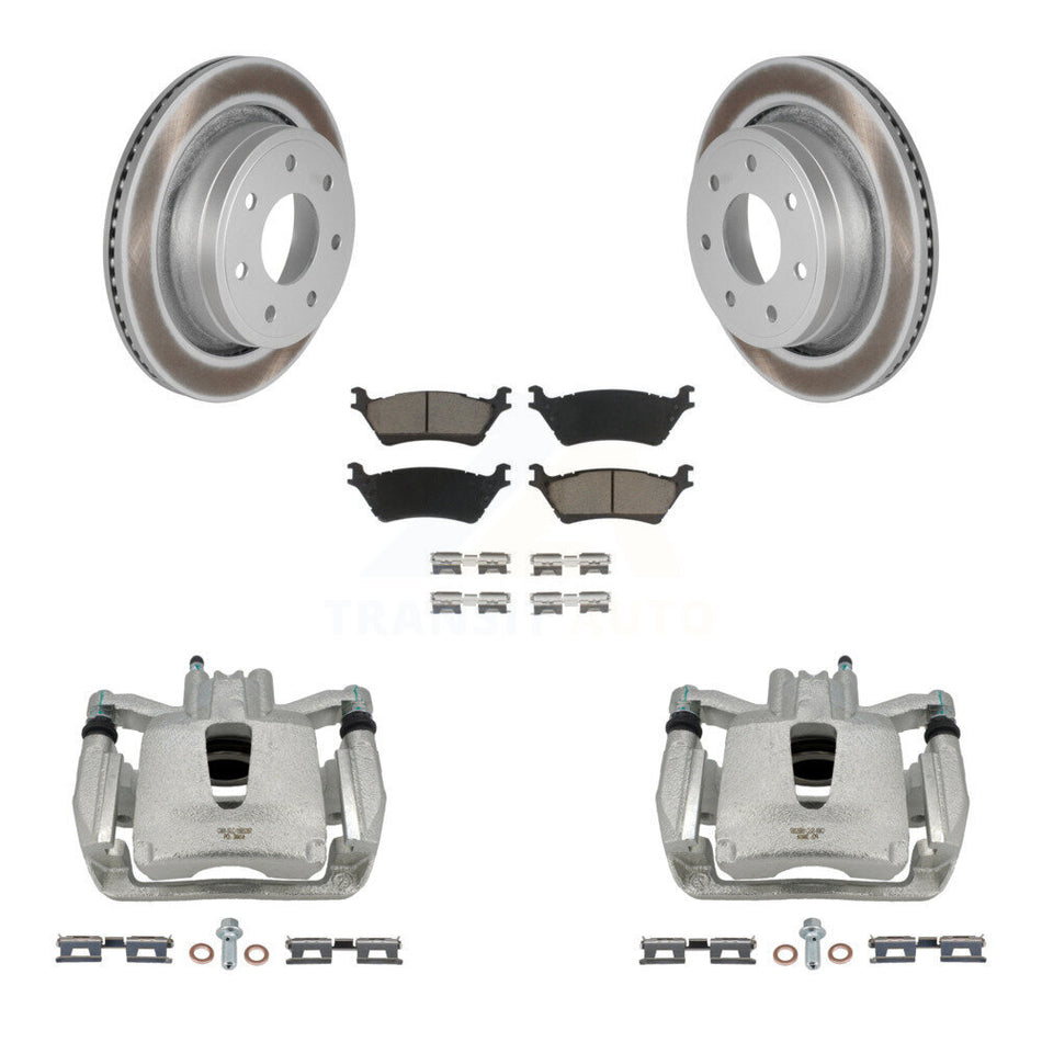 Rear Disc Brake Caliper Coated Rotors And Ceramic Pads Kit For 2012-2014 Ford F-150 With 7 Lug Wheels KCG-100085C
