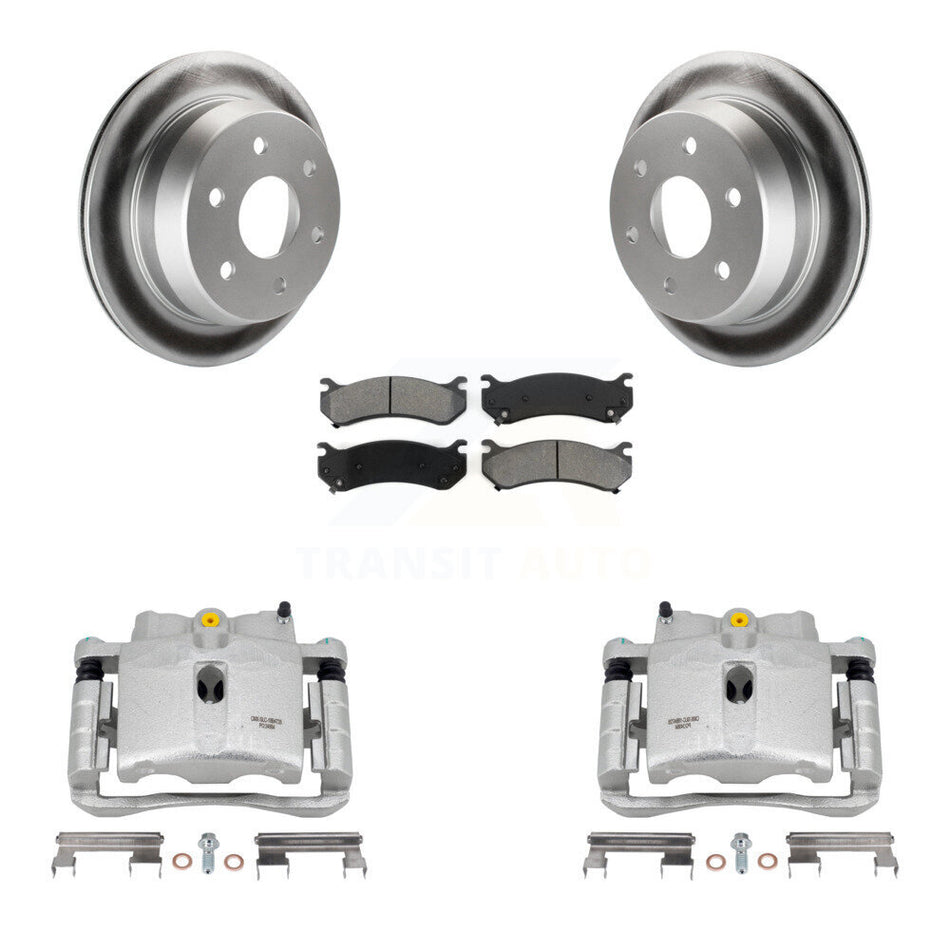 Rear Disc Brake Caliper Coated Rotors And Semi-Metallic Pads Kit For 2003 Chevrolet Silverado 2500 HD Suburban GMC Sierra KCG-100088S