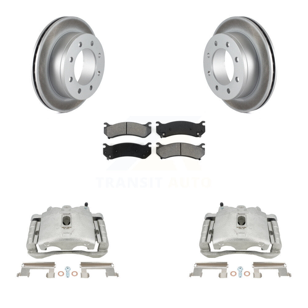 Rear Disc Brake Caliper Coated Rotors And Semi-Metallic Pads Kit For Chevrolet Silverado 2500 HD GMC Sierra 3500 Classic Suburban Yukon XL Avalanche KCG-100089S by Transit Auto