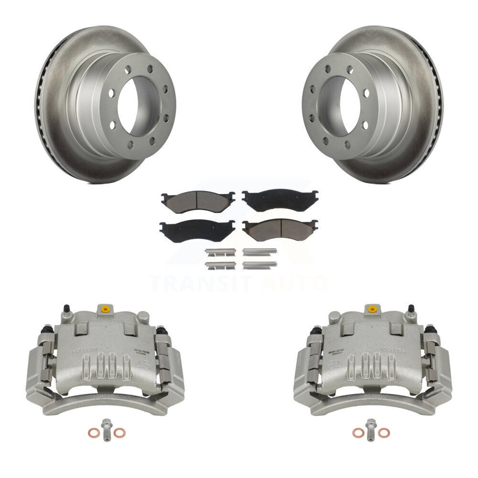 Rear Disc Brake Caliper Coated Rotors And Ceramic Pads Kit For Dodge Ram 3500 2500 1500 KCG-100090C