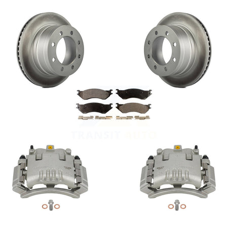 Rear Disc Brake Caliper Coat Rotors & Semi-Metallic Pad Kit For Dodge Ram 3500 2500 1500 KCG-100091P