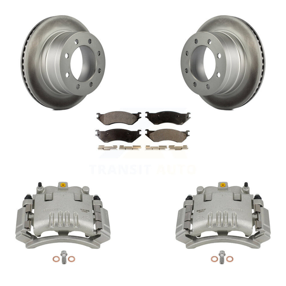 Rear Disc Brake Caliper Coat Rotors & Semi-Metallic Pad Kit For Dodge Ram 3500 2500 1500 KCG-100091P