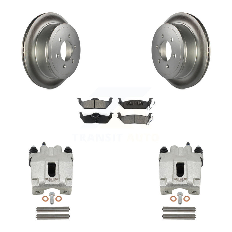 Rear Disc Brake Caliper Coated Rotors And Semi-Metallic Pads Kit For Ford F-150 Lincoln Mark LT KCG-100094S