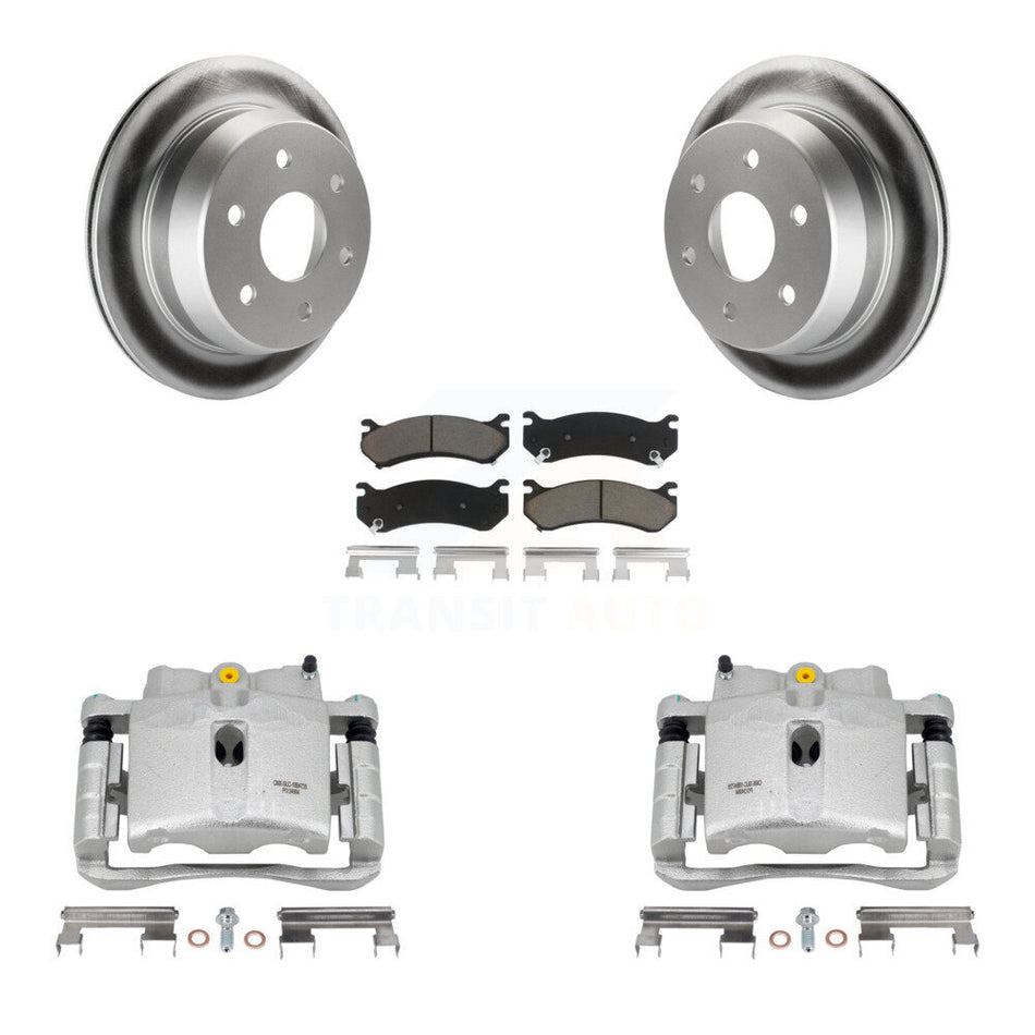 Rear Disc Brake Caliper Coated Rotors And Ceramic Pads Kit For 2003 Chevrolet Silverado 2500 HD Suburban GMC Sierra KCG-100096C