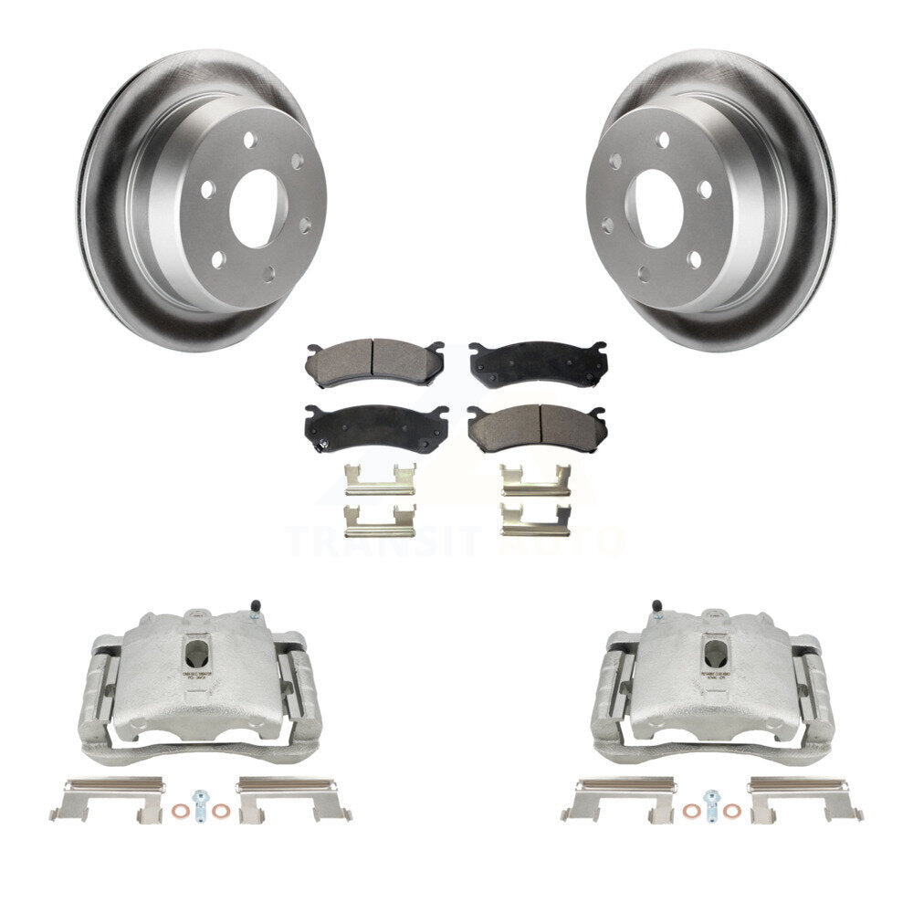 Rear Disc Brake Caliper Coated Rotors And Semi-Metallic Pads Kit For 2003 Chevrolet Silverado 2500 HD Suburban GMC Sierra KCG-100096P by Transit Auto