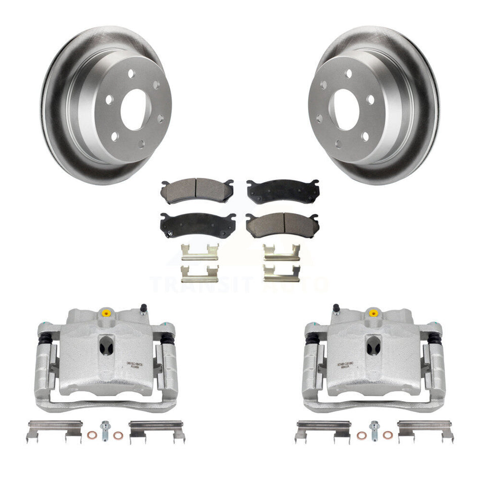 Rear Disc Brake Caliper Coated Rotors And Semi-Metallic Pads Kit For 2003 Chevrolet Silverado 2500 HD Suburban GMC Sierra KCG-100096P
