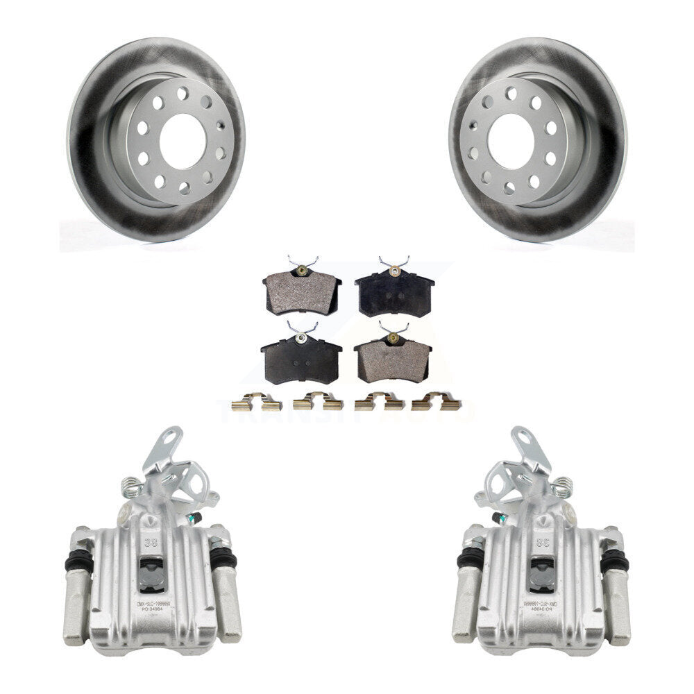 Rear Disc Brake Caliper Coat Rotor & Ceramic Pad Kit For Volkswagen Jetta Beetle Audi A3 KCG-100097T