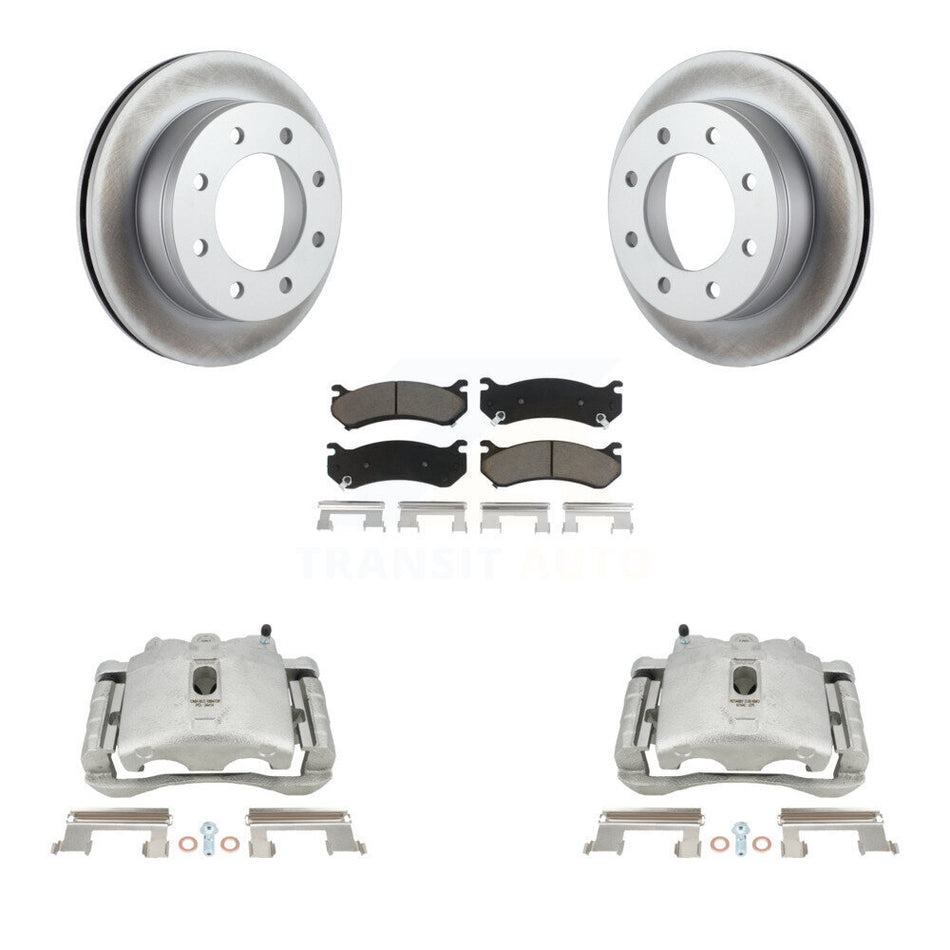 Rear Disc Brake Caliper Coated Rotors And Ceramic Pads Kit For Chevrolet Silverado 2500 HD GMC Sierra Hummer H2 1500 Suburban Yukon XL Avalanche Classic KCG-100098C by Transit Auto